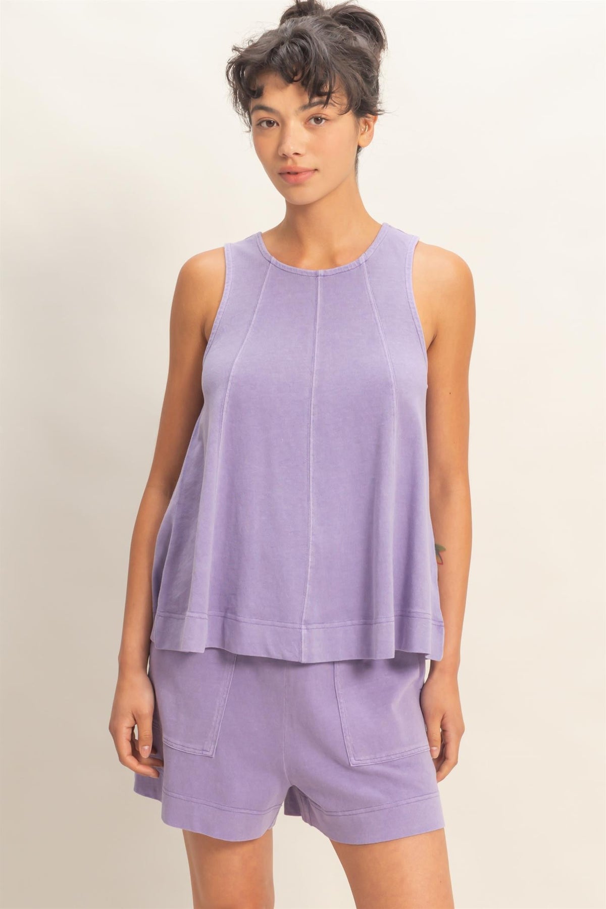 Sleeveless Round Neck Top & Shorts Set