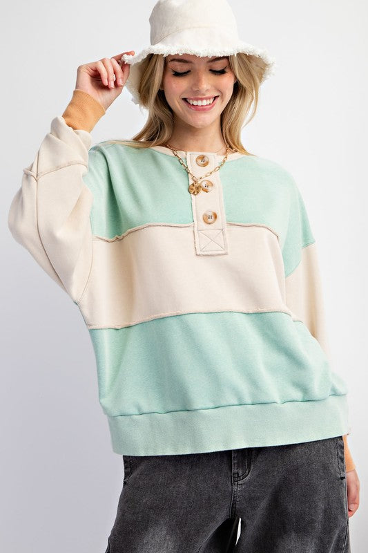 COLOR BLOCK TERRY KNIT PULLOVER