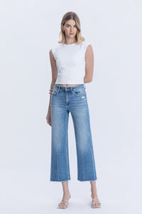 Flying Monkey High Rise Raw Hem Crop Slim Wide Leg Jeans
