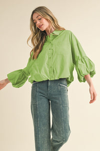 Button down bubble sleeve top