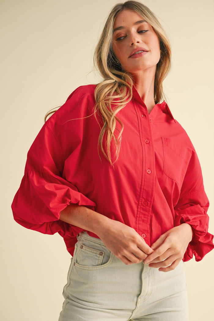 Button down bubble sleeve top