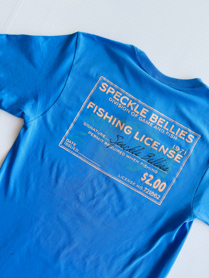 Speckle Bellies- Fish License Pocket Tee- Marine