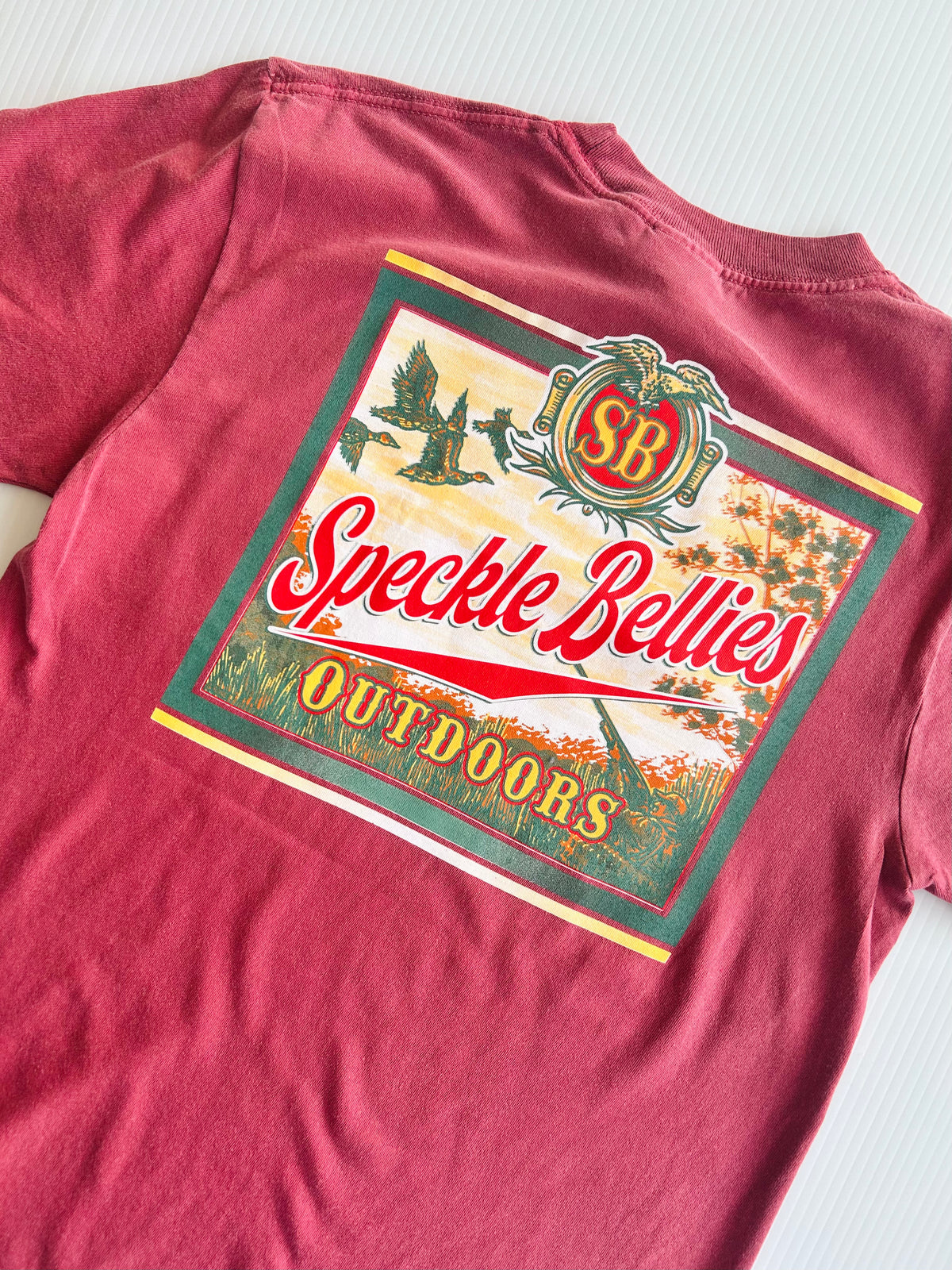 Speckle Bellies- SB Vintage Logo Pocket Tee- Crimson