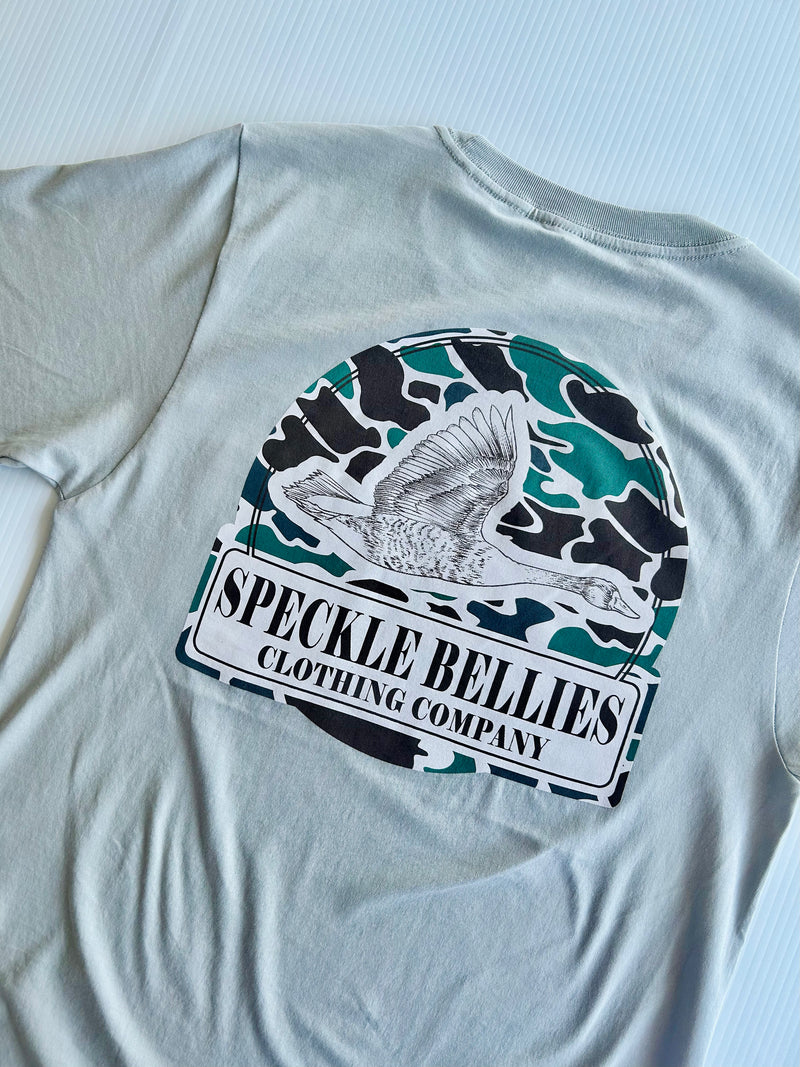 Speckle Bellies- Camo Arch Pocket Tee- Silver