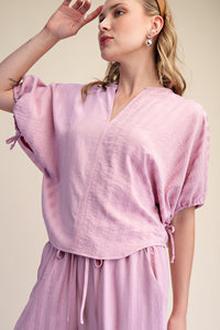 V-neckline Adjustable Tie Puff Sleeves Top