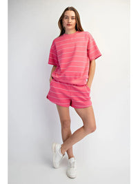 Modal Scuba Stripe Basic Short Sleeve Short Set