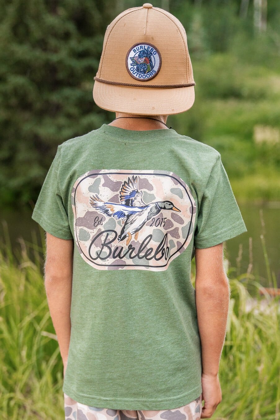 Burlebo-Youth Tee - Ducks Flying In - SS - Heather Olive