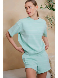 Modal Scuba Stripe Basic Short Sleeve Short Set