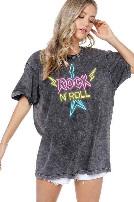 NEON SIGN ROCK N ROLL GRAPHIC TEE-Black