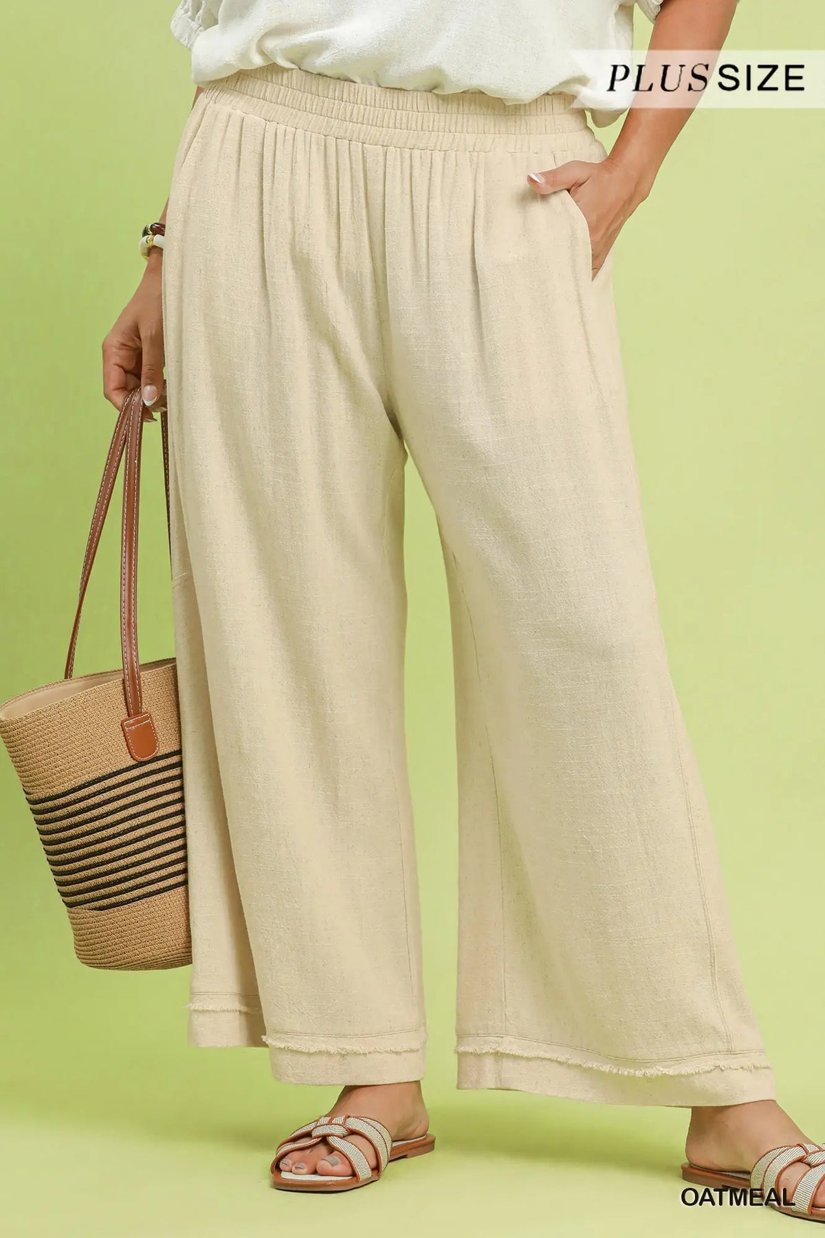 Linen Elastic Waist Wide Leg Pants