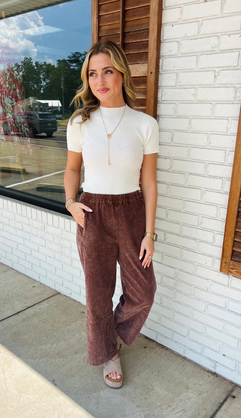 Washed Wide Leg Corduroy Pants