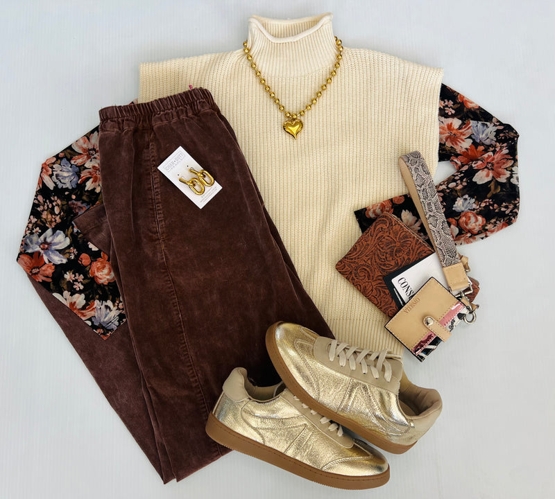 Floral Mock Neck Long Sleeve Sheer Knit Top