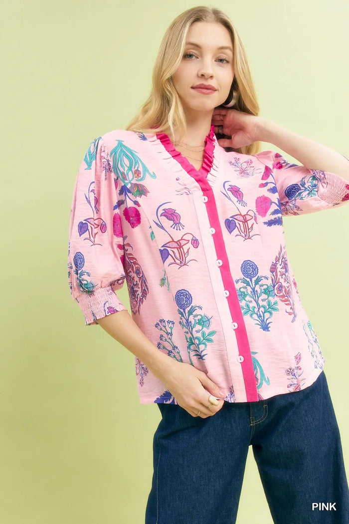 Floral Encyclopedia Print Button-Down Top