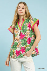 Floral Print Blouse with Contrast Trim