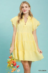 Tiered Ruffle Sleeve Textured Mini Dress