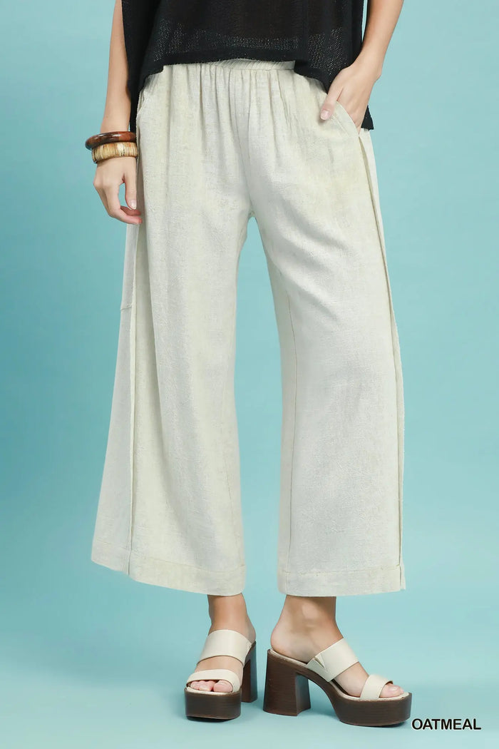Linen Blend Wide Leg Pull-On Pants