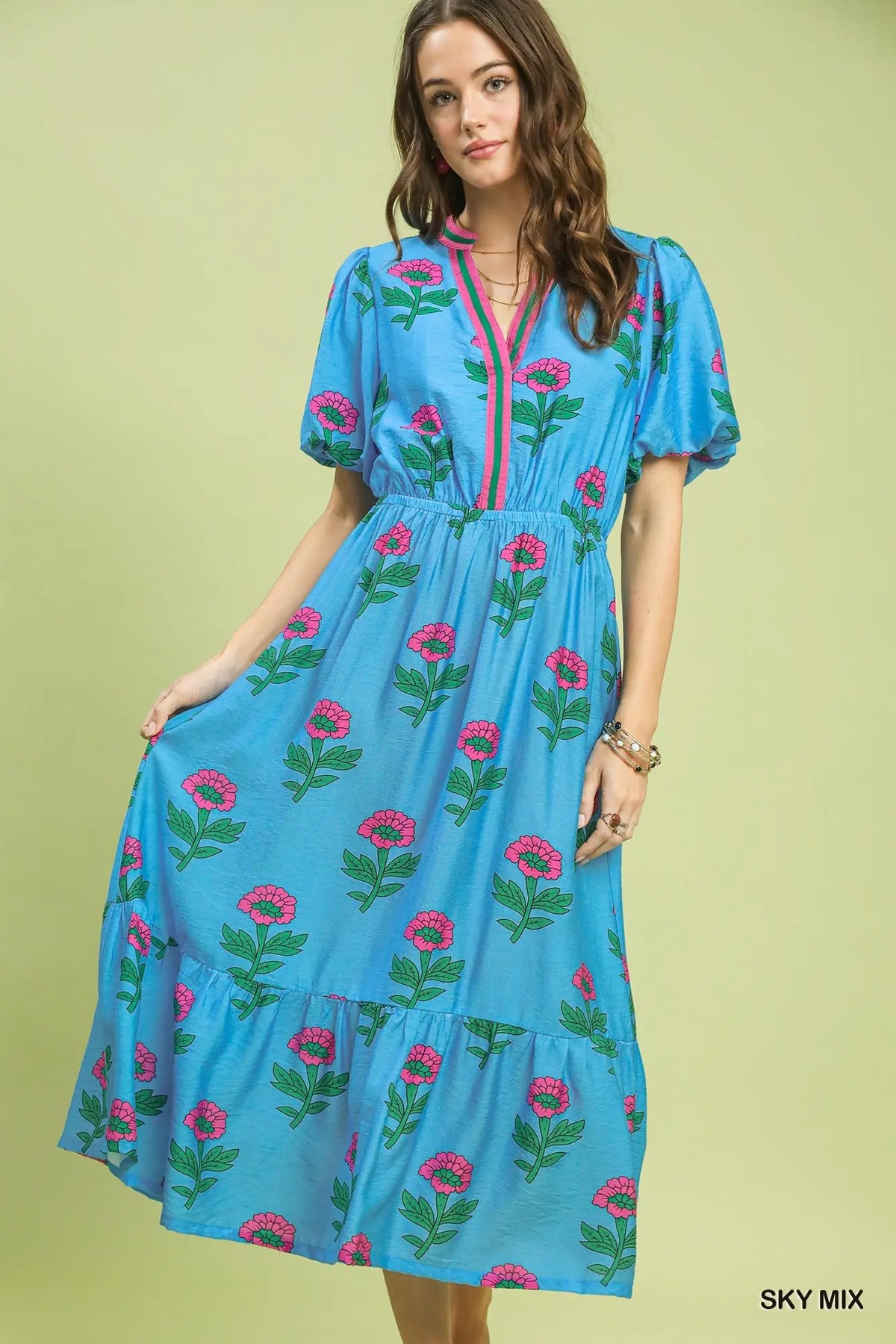 Floral Print V-Neck Midi Dress