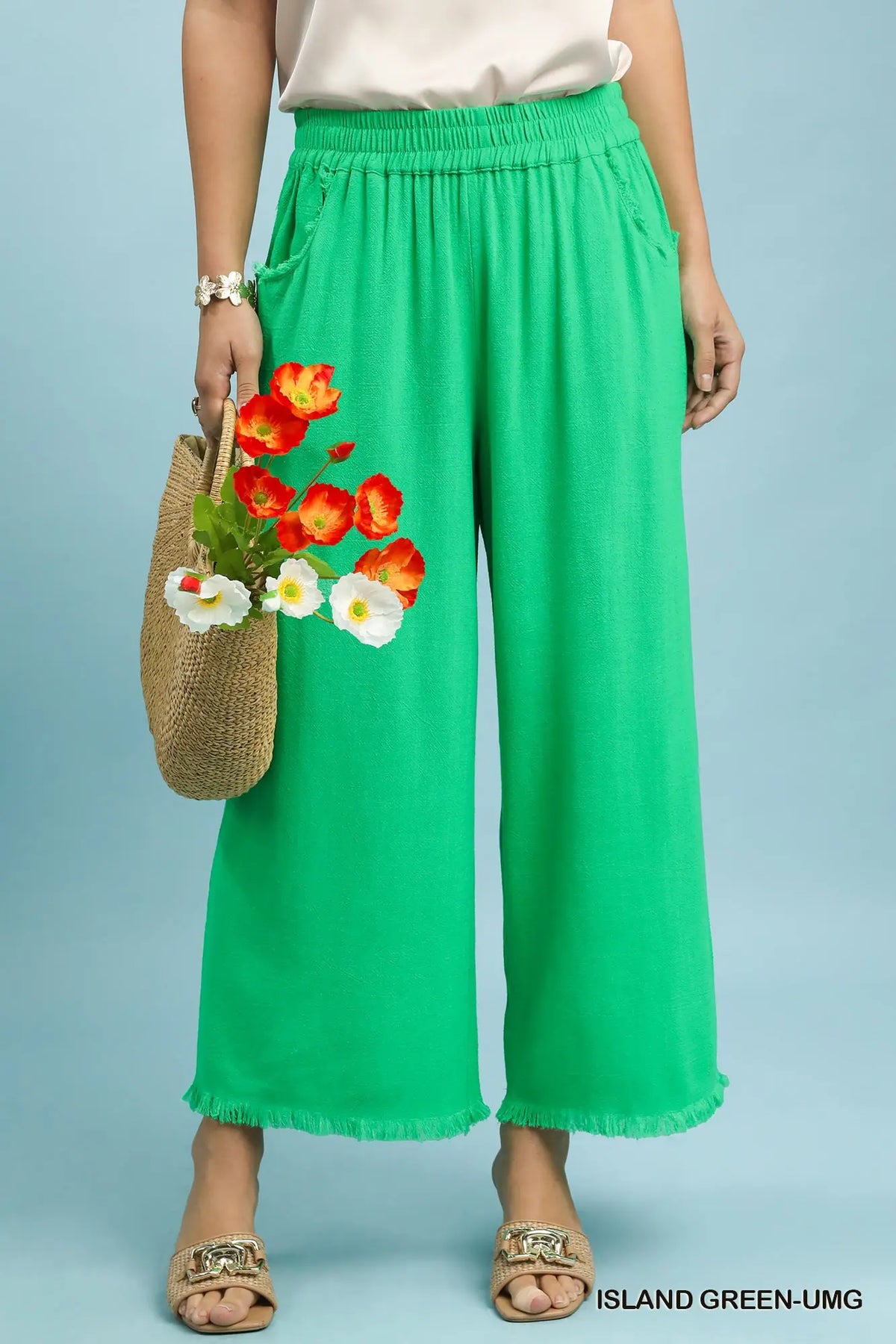 Frayed Hem Wide-Leg Pants