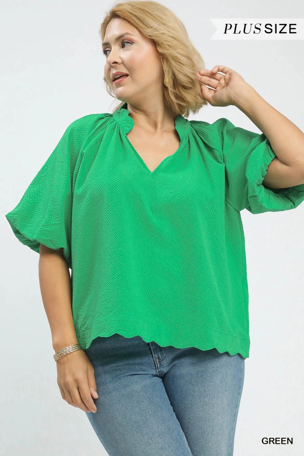 Bubble Sleeved Seersucker Top