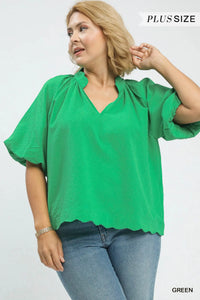Bubble Sleeved Seersucker Top