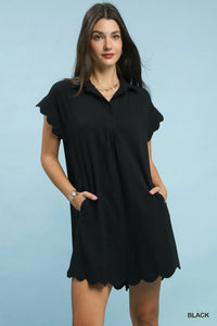 Linen Scalloped Hem Dress