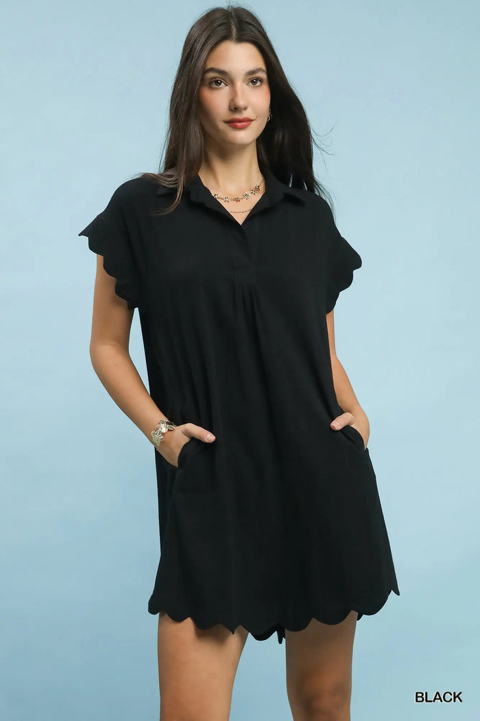 Linen Scalloped Hem Dress