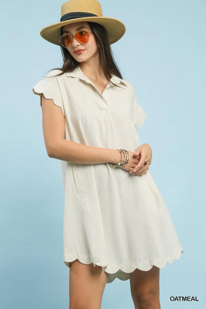 Linen Scalloped Hem Dress