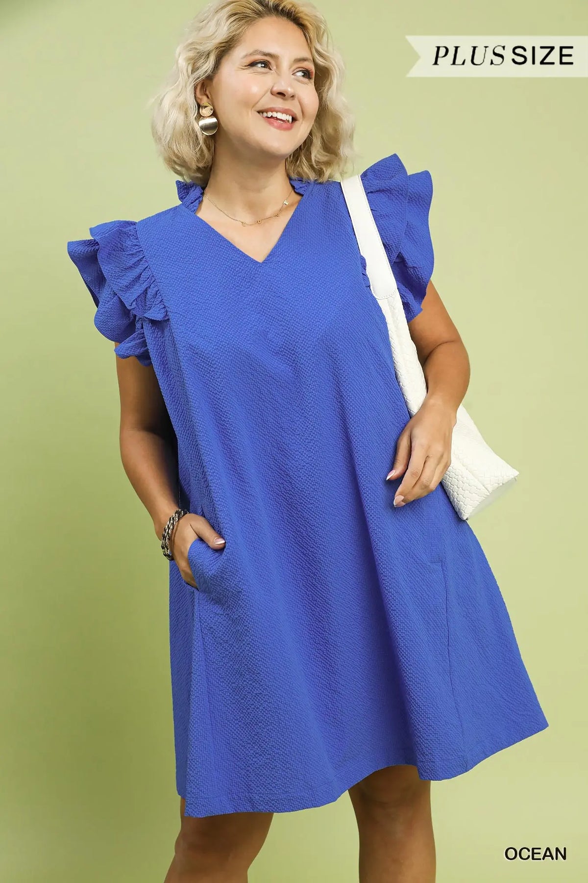 Seersucker Ruffle Shift Dress