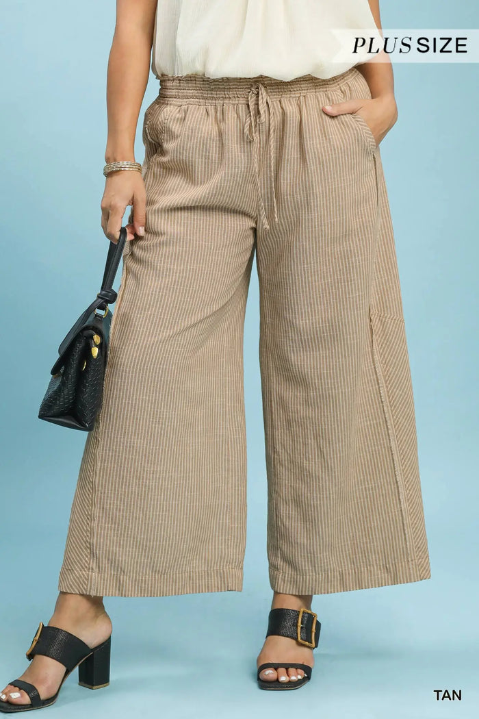 Linen Blend Striped Wide Leg Pants