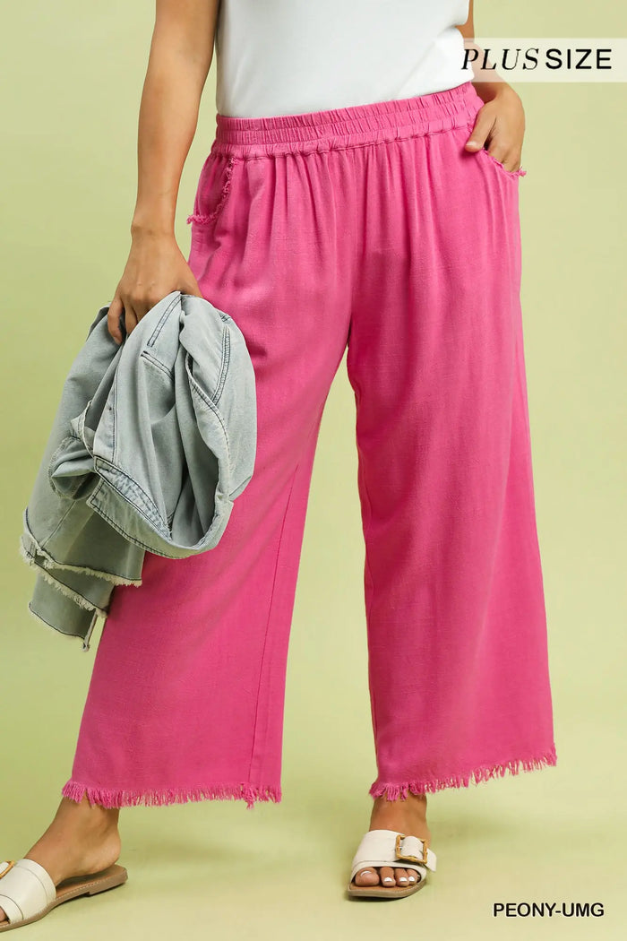 Frayed Hem Wide-Leg Pants
