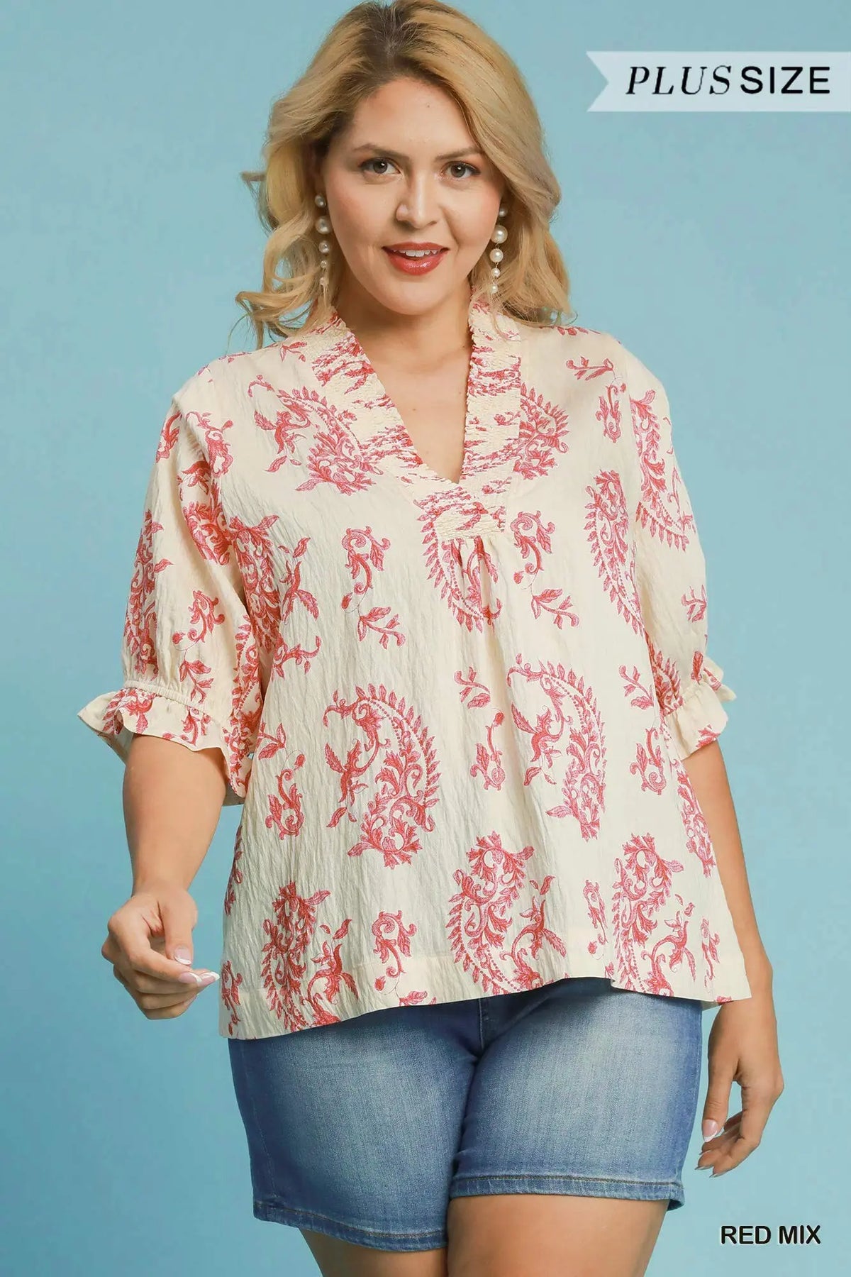 Paisley Print V-Neck Top