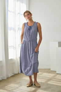 Gingham Front Button Sleeveless Top