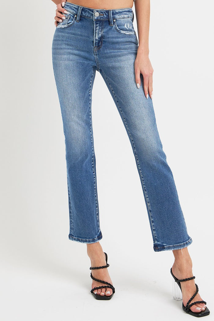Risen Plus Size Mid Rise Ankle Straight Jeans