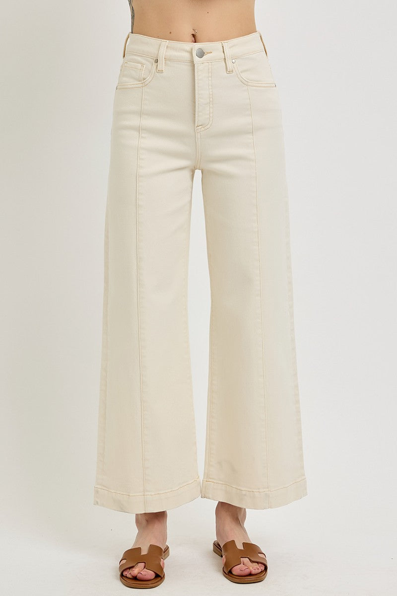 Risen Tummy Control High Rise Crop Wide Jeans