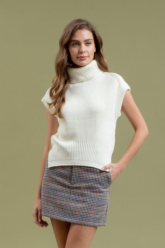 TURTLENECK SIDE SPLIT KNIT SWEATER VEST