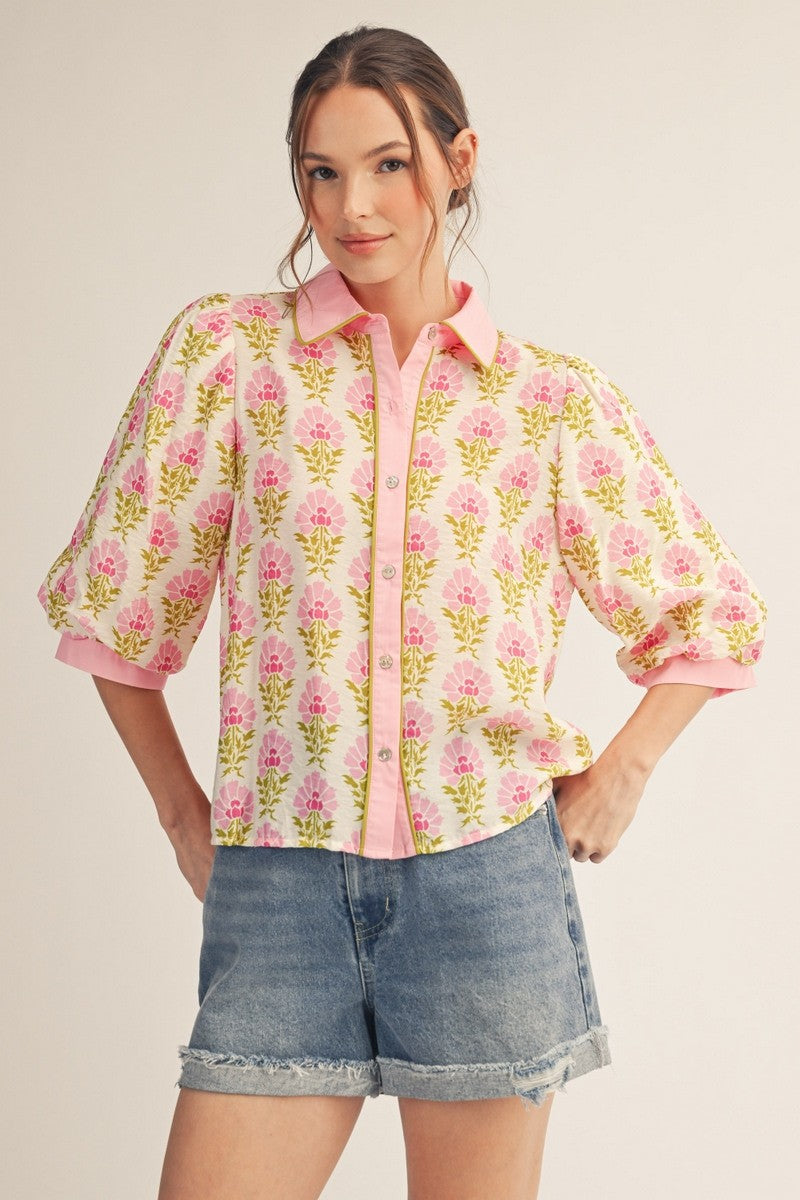 Button Down Lovely Floral Top