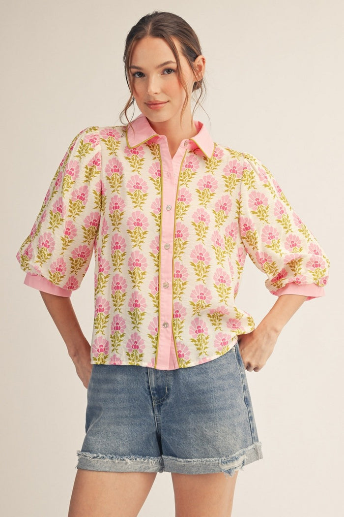 Button Down Lovely Floral Top