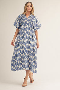Puff Sleeves Boho Floral Midi Dress