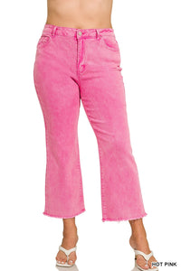 PLUS ACID WASHED HIGH WAIST FRAYED HEM BOOTCUT PANTS