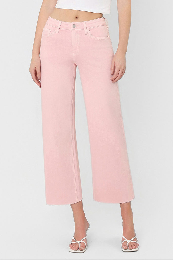 Vervet High Rise Pale Lilac Color Crop Wide Leg Jeans