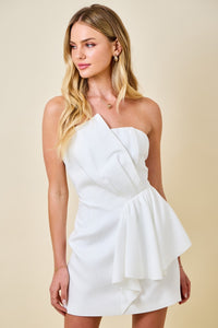 Strapless Asymmetrical Draped Panel Mini Dress