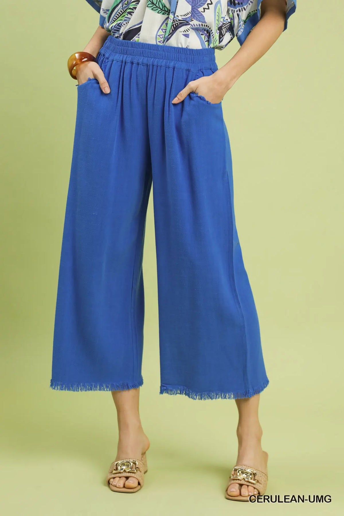 Frayed Hem Wide-Leg Pants