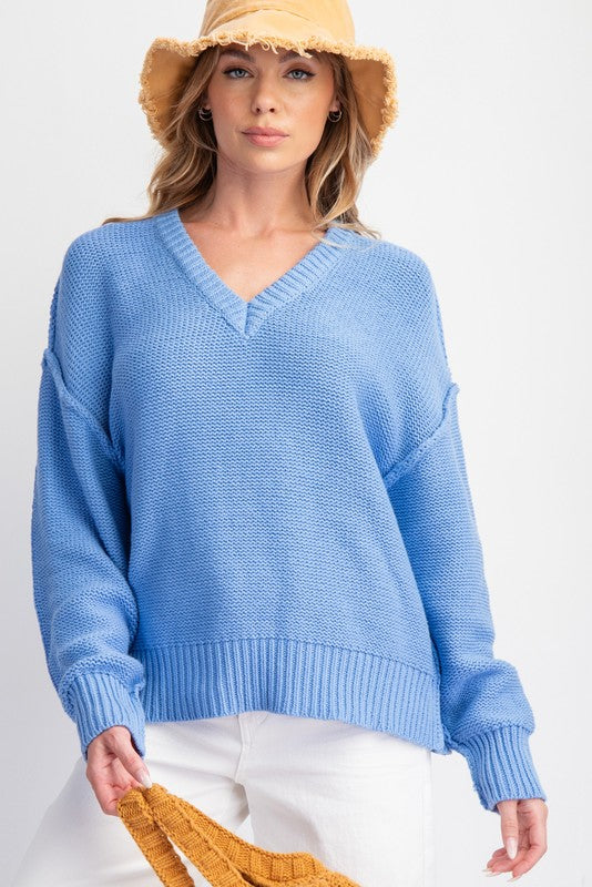 V NECK KNIT SWEATER PULLOVER