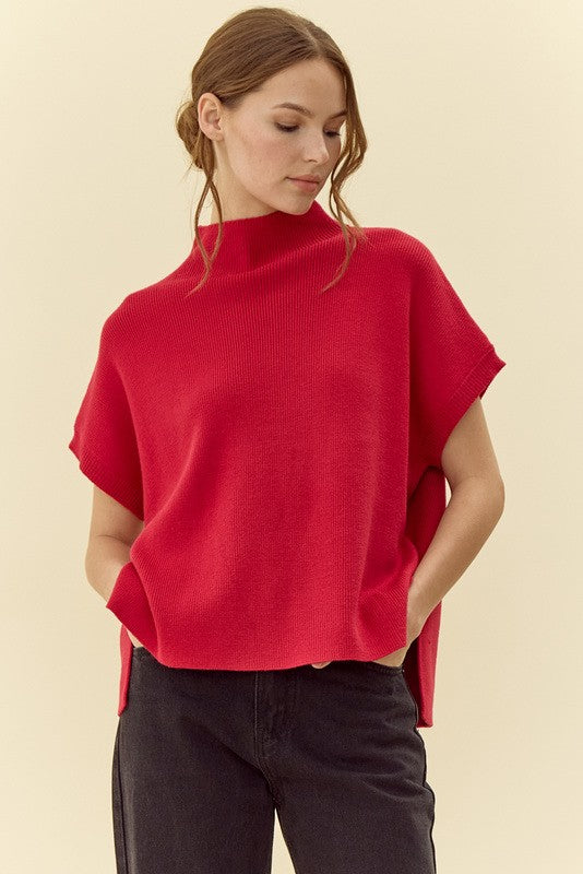 Ribbed knit top with mock neck