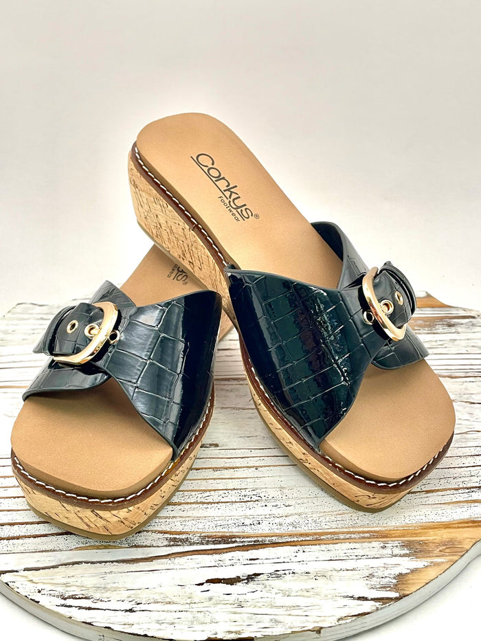 Corkys Reality Black Patent Croco