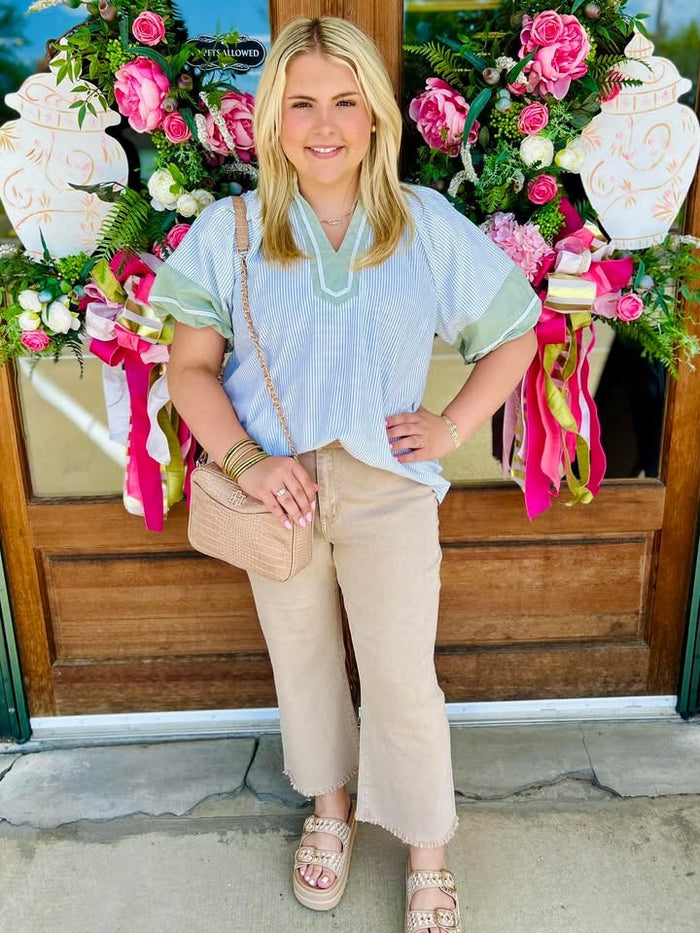 Striped Mixed V-Neck Top