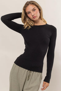 Classic Ribbed Long Sleeve Knit Top