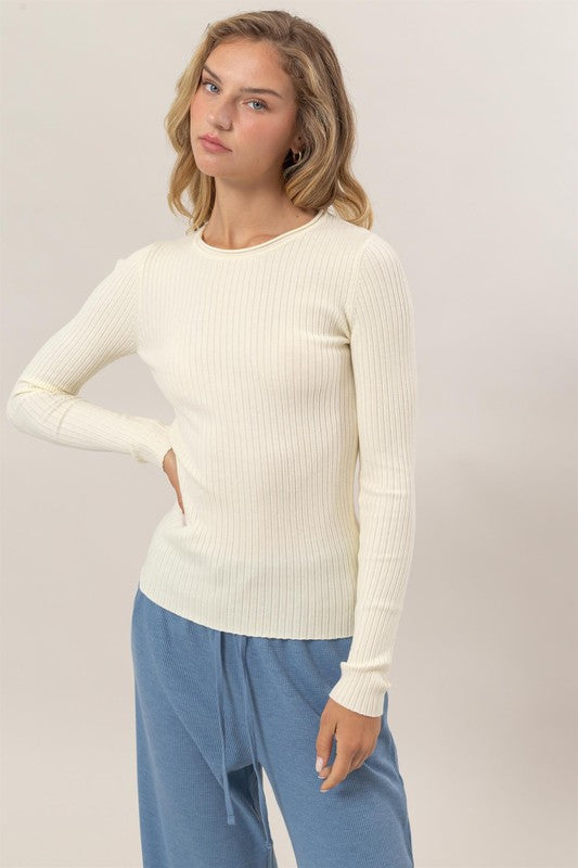 Classic Ribbed Long Sleeve Knit Top