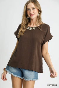 Scallop Hem Linen Blend Top