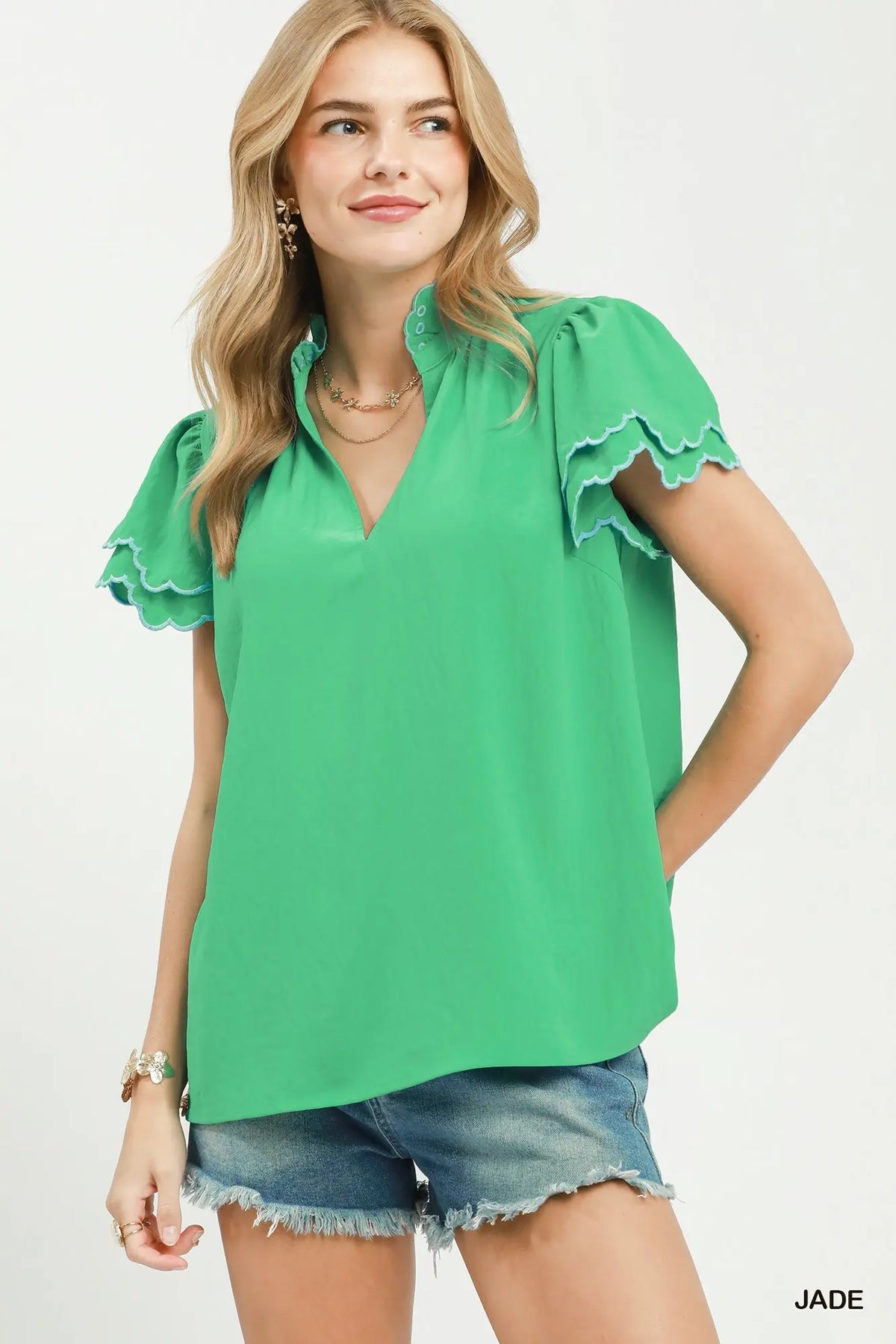 Scalloped Ruffle Sleeve Top